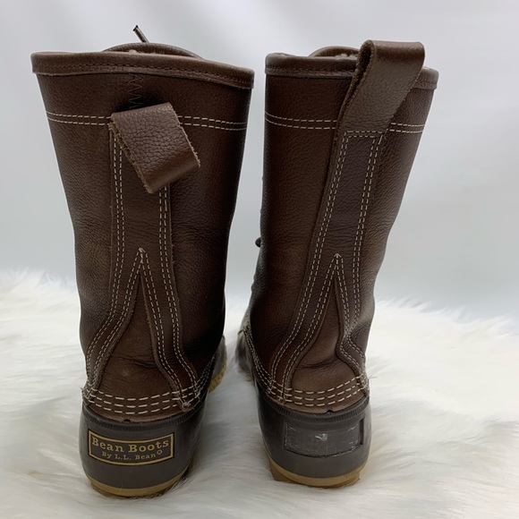 LL Bean Shearling Fur Lined Duck Boots Brown - Picture 3 of 8